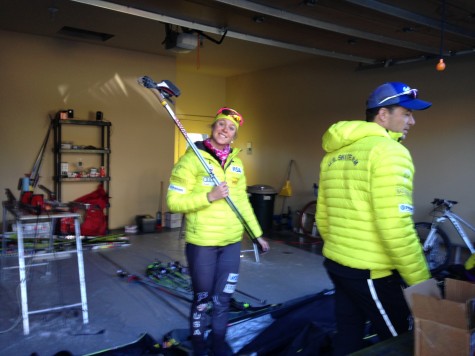 Sadie loading up skis from our waxing garage