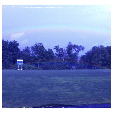 Not all rain is bad - we saw a rainbow over the soccer field! It's hard to see in this picture though.