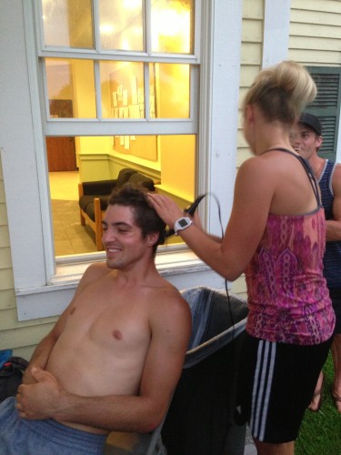 Simi and I cutting Ben's hair