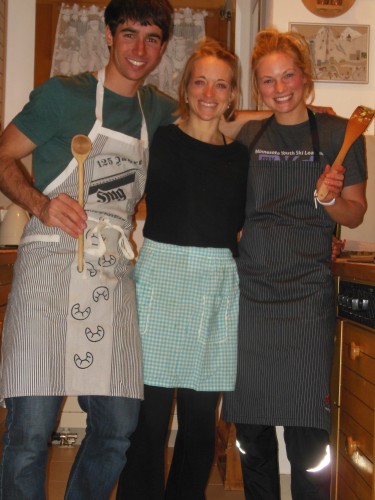 Noah, Liz and I...working on bringing aprons back in style! (photo from Noah)