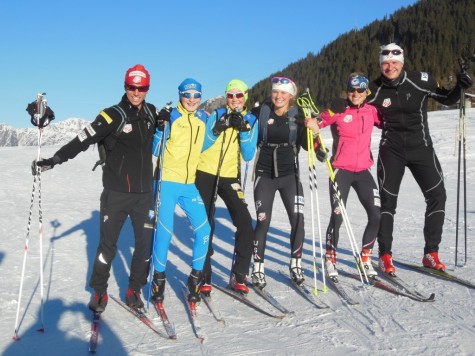 The gang before a sunny afternoon ski! Noah, Curdin, Linus, Me, Liz and Markus