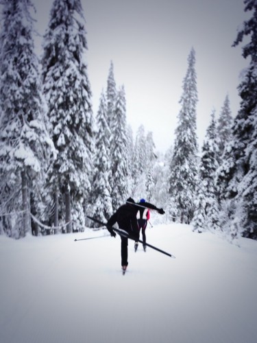 Matt showing extreme awesome balance during a training ski
