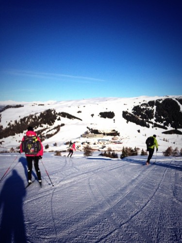 Our morning ski down the alpine hill to the vans - pretty exciting on XC skis!