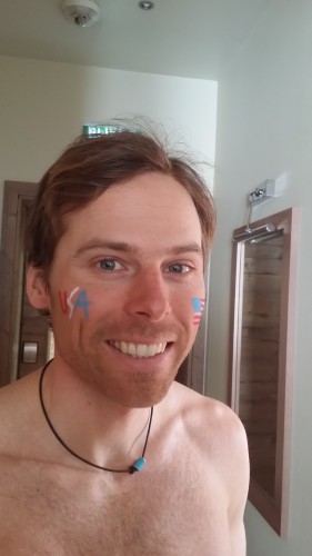Andy showing off the face-paint for the relay! 