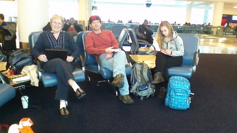 My Grandma, Dad and Sister at the JFK airport waiting to fly to Moscow!