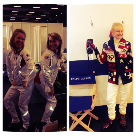 Sadie and Sophie (Sodie when they're together) showing off our warmups, and me in the Opening outfit!