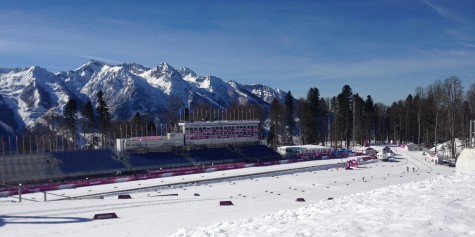 Looking down into the stadium from the high point of the course