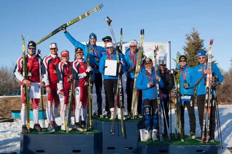 The relay podium - APU 1, SMST2 2, and APU 3 (Fasterskier photo)