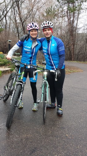 Dad and I headed out on our ride, wearing the new jerseys Podiumwear made us! 