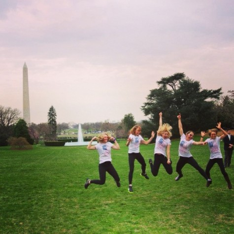 Sadie, Sophie, Me, Holly and Liz jumping for joy on the White House lawn! (photo by Torin Koos)