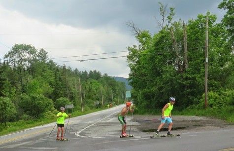 Simi, Ben and Koby rounding the corner to start the uphill part of their interval (photo by Sverre Caldwell)