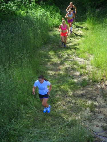 Doing some bounding intervals on the ski trails next to the school (photo from Izzy Caldwell)