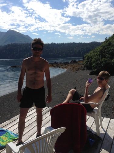 Don and Jack soaking up the sun in Halibut Cove