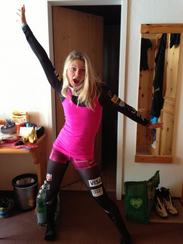 Valentines Day ski outfit (photo from Kikkan)
