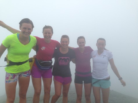 Annie P., Anne H., Me, Paige and Katherine on top of Mt. Marcy. Beauty views, eh? (photo by Anne H)