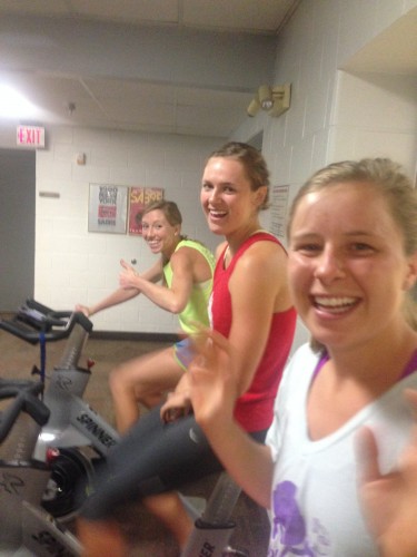 Erika, Annie, Anne and me spinning before our last strength session of LP camp