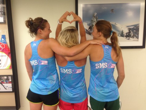 A little teammate love before starting strength...Annie, Me and Sophie