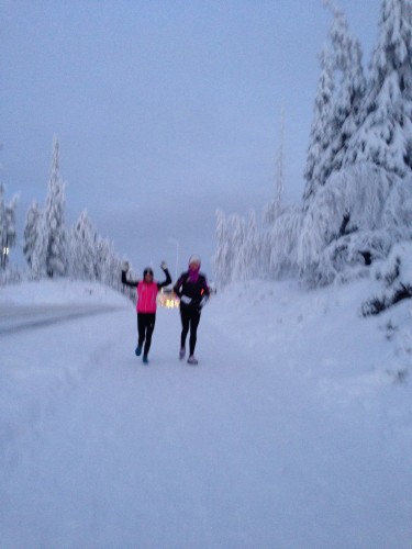 Liz and Sadie out for our last run in Finland