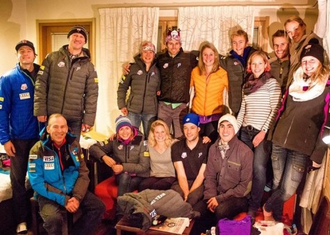 The team celebrating Andy's birthday last week before traveling to Lillehammer