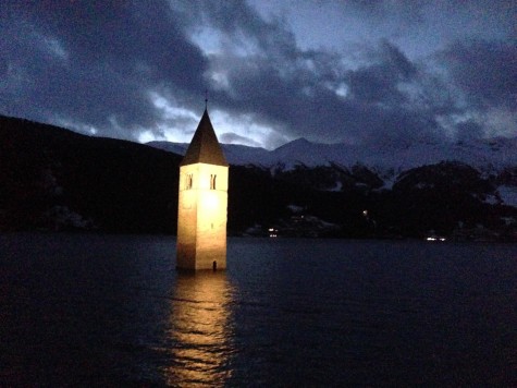 The beautiful floating church on our drive from Obersdorf to Val Müstair
