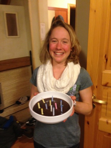 Ida with her "microwave gluten free brownie birthday cake"