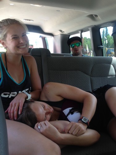 Tired campers after a big workout! Me, Annie and Ben on the ride home (photo from Annie H)