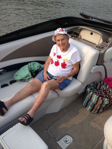 Nana hanging out on the boat, wearing her Canada Day shirt! 