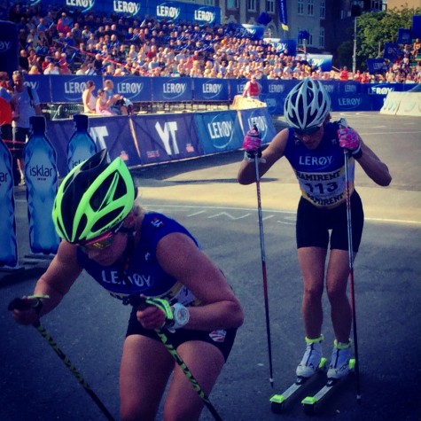 Me and Soph racing in the final stage of Toppidrettsveka (photo by Grover)