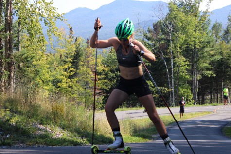 I don't have any good photos from strength, but here Annie P clearly demonstrates the results of putting in some gym time with powerful skiing! (photo by Pat)