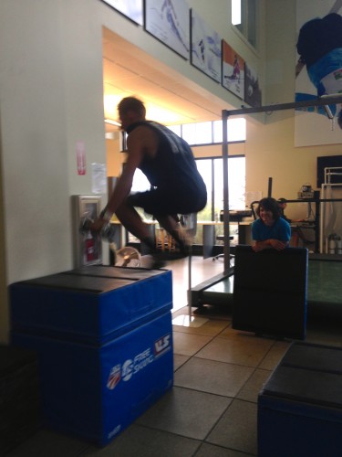 Andy really got us fired up with his weighted vertical jumps. This guy's got some ups. 