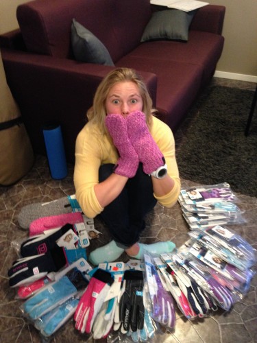 So. Many. Gloves! Sorting through my Johaug box of goodies. (photo by Caitlin)