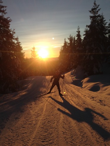 Long, long sunset ski shadows. 