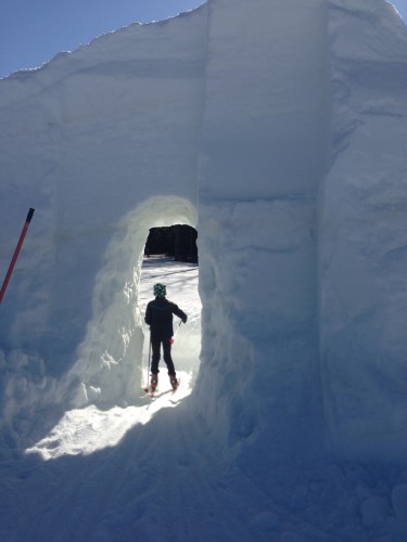 One of the kids checking out the snow tunnel. 