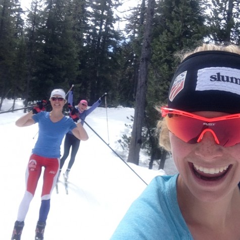 Annie, KO and I enjoying a sunny slush ski! 