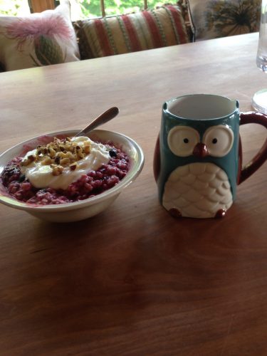 I like to call this "owl and oats". It's my morning wake up call. 