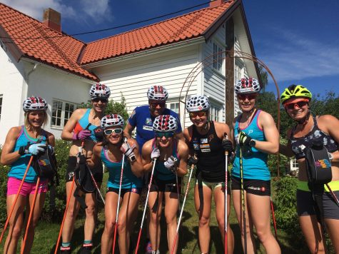 Last workout of camp - a 3:15 skate/classic roller ski! Stopping to say hi to the chef's house near Svarstad. 