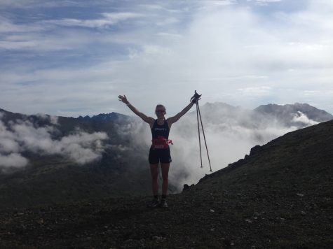 Soph in the clouds! We hiked Wolverine with poles to use our arms more and keep the pace down. 