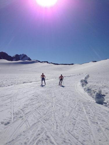 Reese and David on a sunny ski. 
