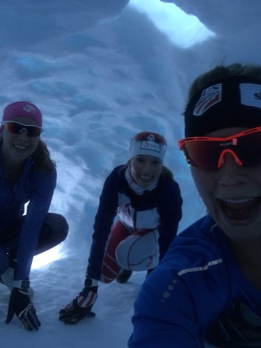 KO, Erika and I exploring an igloo on the side of the trail during an easy afternoon ski! 