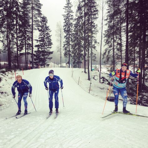 Gelso, Erik and Tim testing skis on the course in Ulricehamn a few days before the races. 