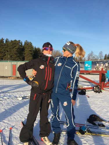 Liz and I, ready for training in Falun! (photo by Andy)