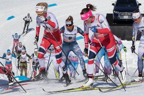 Herringboning up a steep hill in the 10km classic mass start (photo by Reese Brown/SIA images)